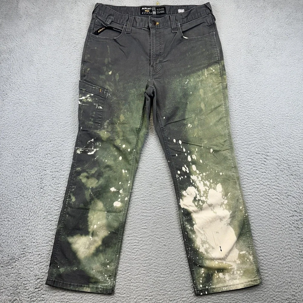 Ariat Pants Men 34x30 Gray Rebar M4 Relaxed Straight Utility Bleached Distressed